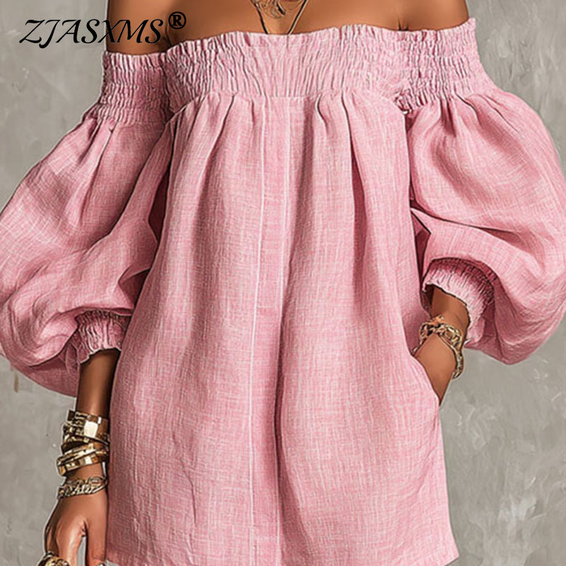 Off Shoulder Puff Sleeve Sundress - Women's Solid Off Shoulder New Dress