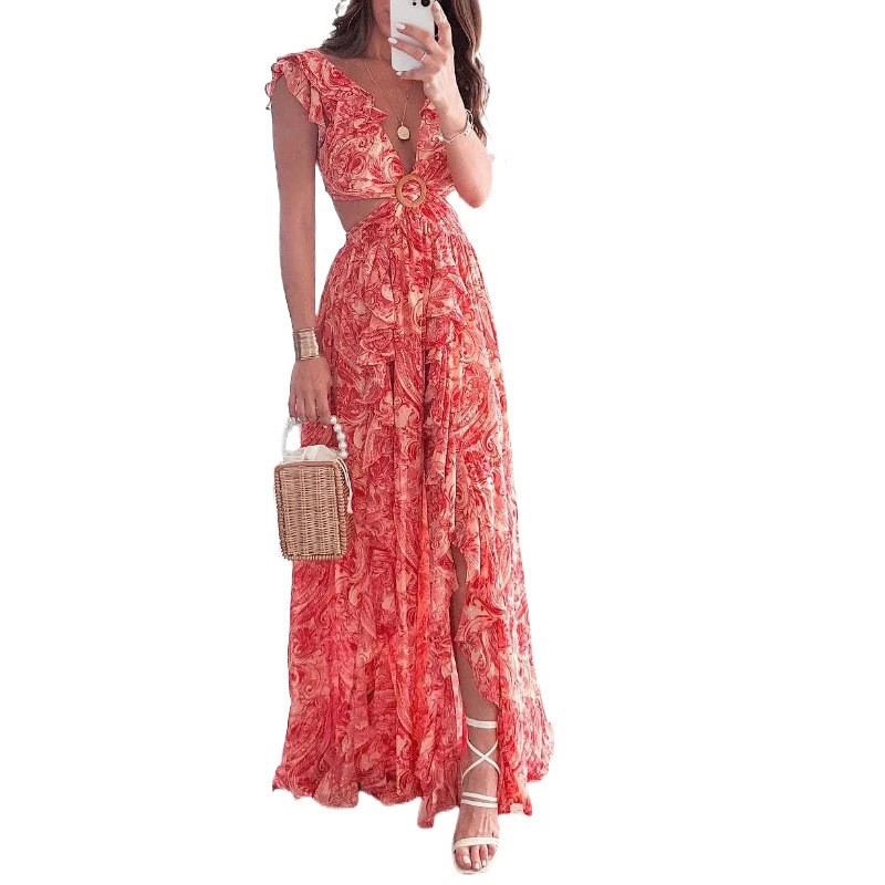 Boho Summer Beach Maxi Dress - Boho Women's Floral Print Maxi Dress
