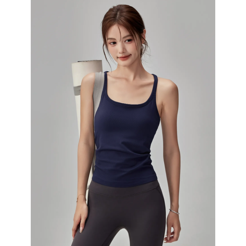 Seamless Ribbed Workout Tank Top - Women's Ribbed Seamless Tank Top Built-in