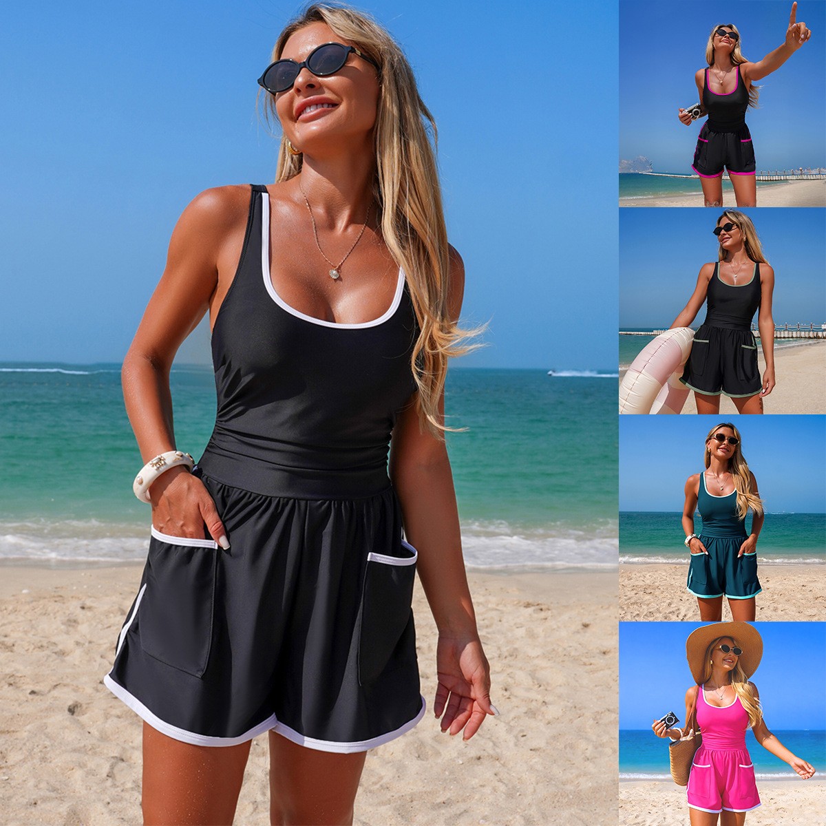 Tops - Black With White Trim One Piece