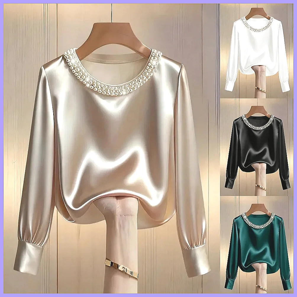 Blouses - Elegant Beaded Satin Blouse for Women,