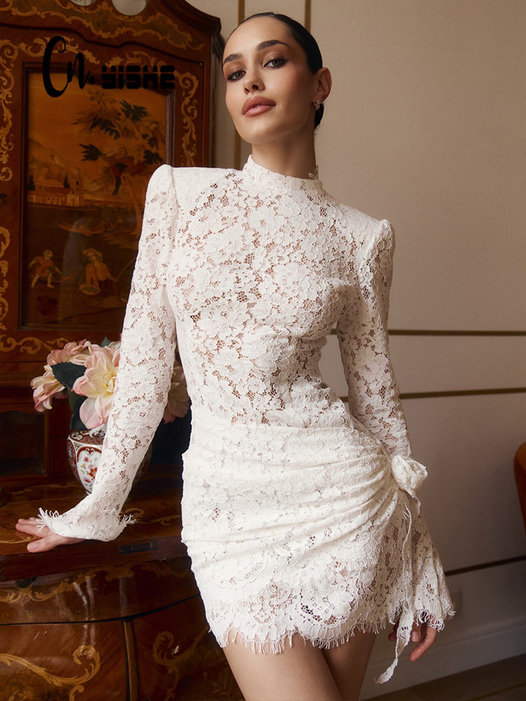 Sexy Mesh Sheer Bodycon Dress - CNYISHE Sheer Long Sleeve O Neck