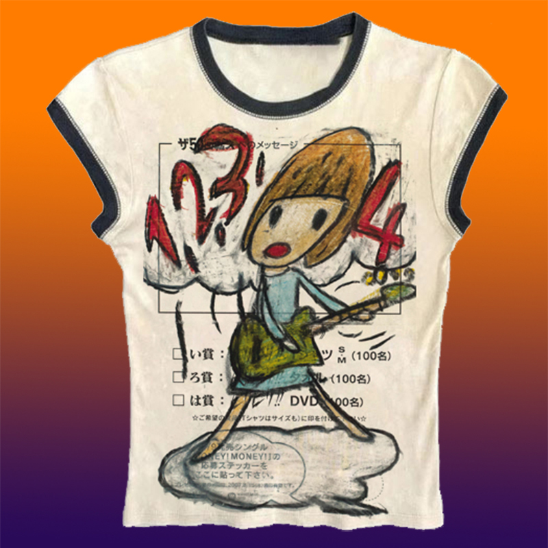 Y2K Graphic Baby Tee Crop - Y2K Korean Popular Clothes Emo Summer