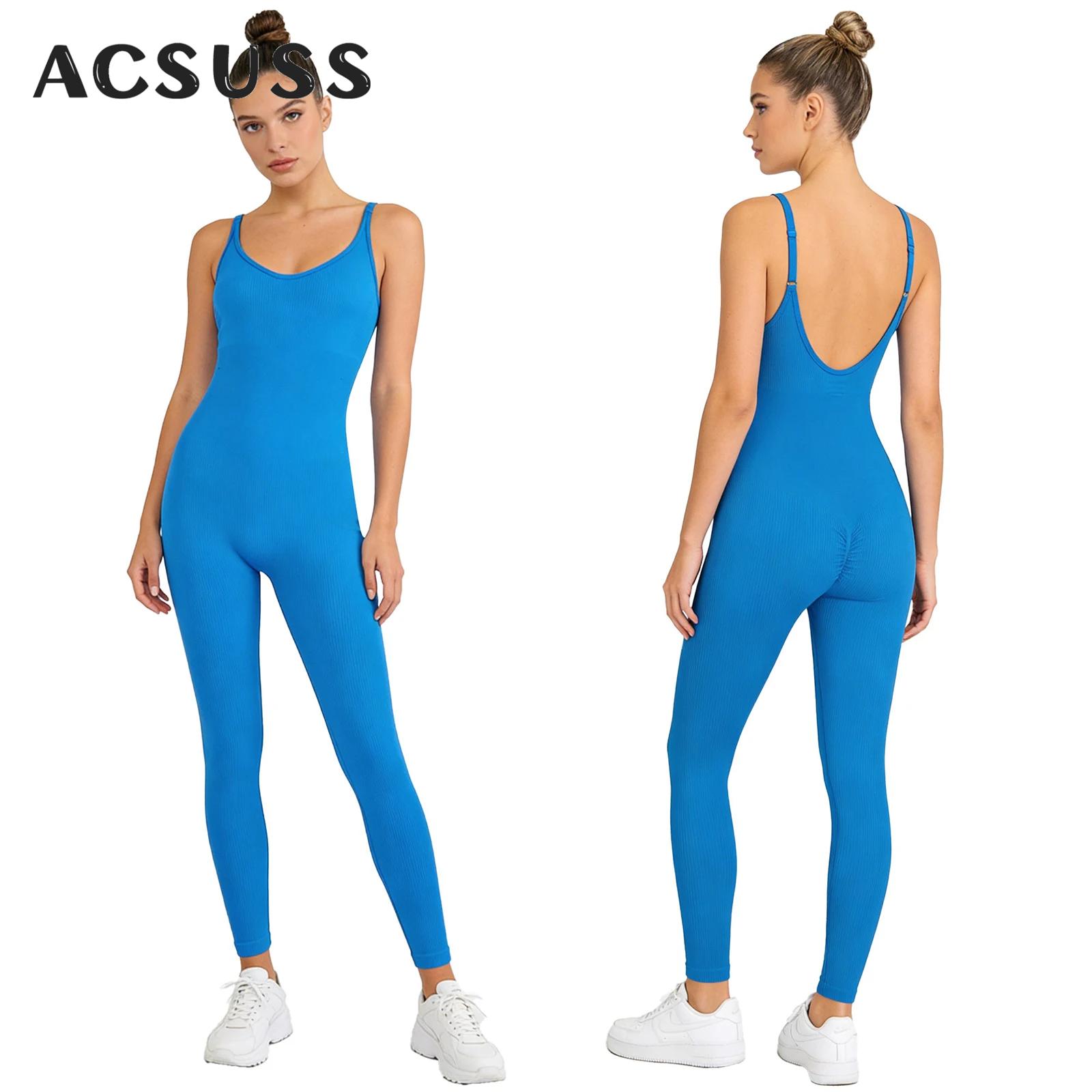Seamless Ribbed Workout Tank Top - Women Yoga Workout Jumpsuit One Piece