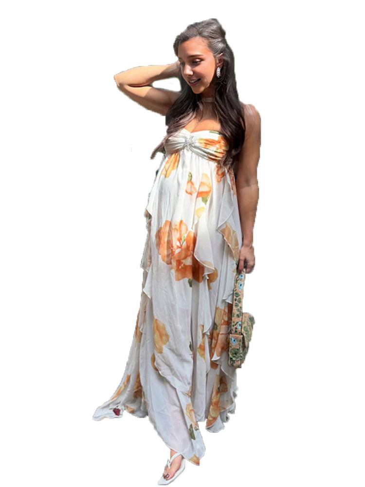 Boho Summer Beach Maxi Dress - Boho Floral Maternity Photoshoot Dress Beach