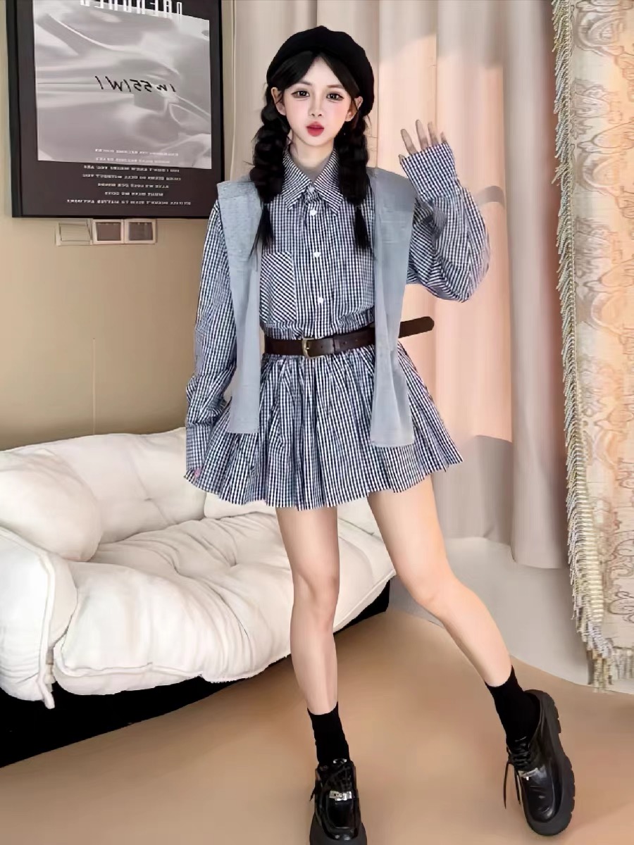 Korean Style A Line Shirt Dress - Early Autumn Korean Style Shirt Dress