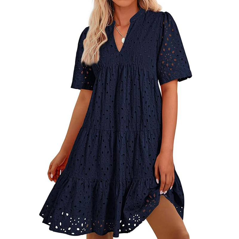 French Vintage Floral Midi Dress - Women's Bohemian Summer V-Neck Short Sleeve