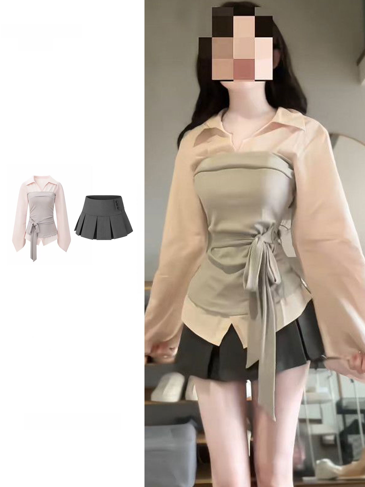 Korean Style A Line Shirt Dress - Women's plus Size Korean Style Patchwork