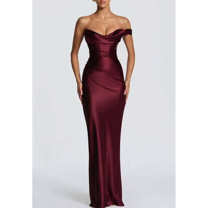 Elegant Satin Evening Gown Split - Sexy Slim Satin Dress Elegant Chic
