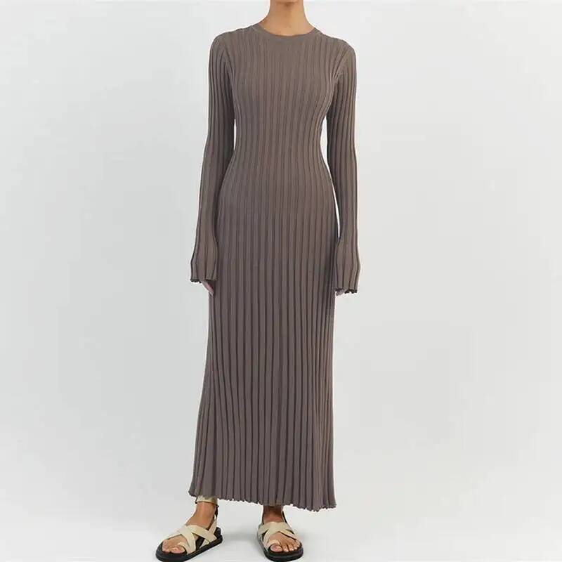 Bodycon Long Sleeve Ribbed Dress - Women Elegant Ribbed Knit Full Sleeve