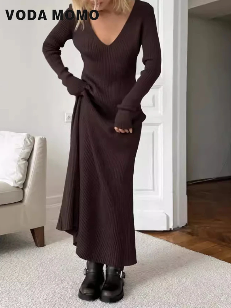 Bodycon Long Sleeve Ribbed Dress - Long Sleeves Versatile Bodycon Maxi Dresses