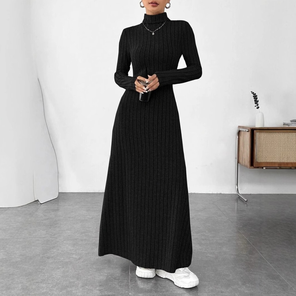Elegant Autumn High Collar Lon - Bodycon Long Sleeve Ribbed Dress recension och pris