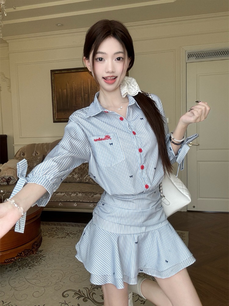 Korean Style Casual Striped Sh - Korean Style A Line Shirt Dress recension och pris