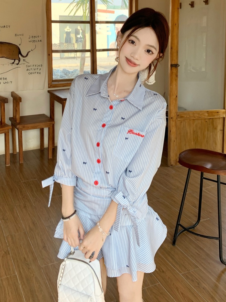 Korean Style Casual Striped Sh - Korean Style A Line Shirt Dress recension och pris