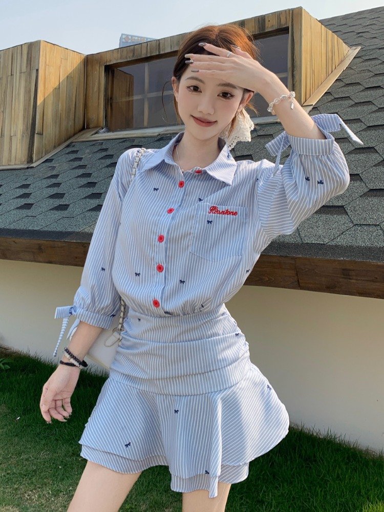 Korean Style Casual Striped Sh - Korean Style A Line Shirt Dress recension och pris