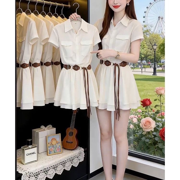 Korean Style Short Sleeve Shir - Korean Style A Line Shirt Dress recension och pris