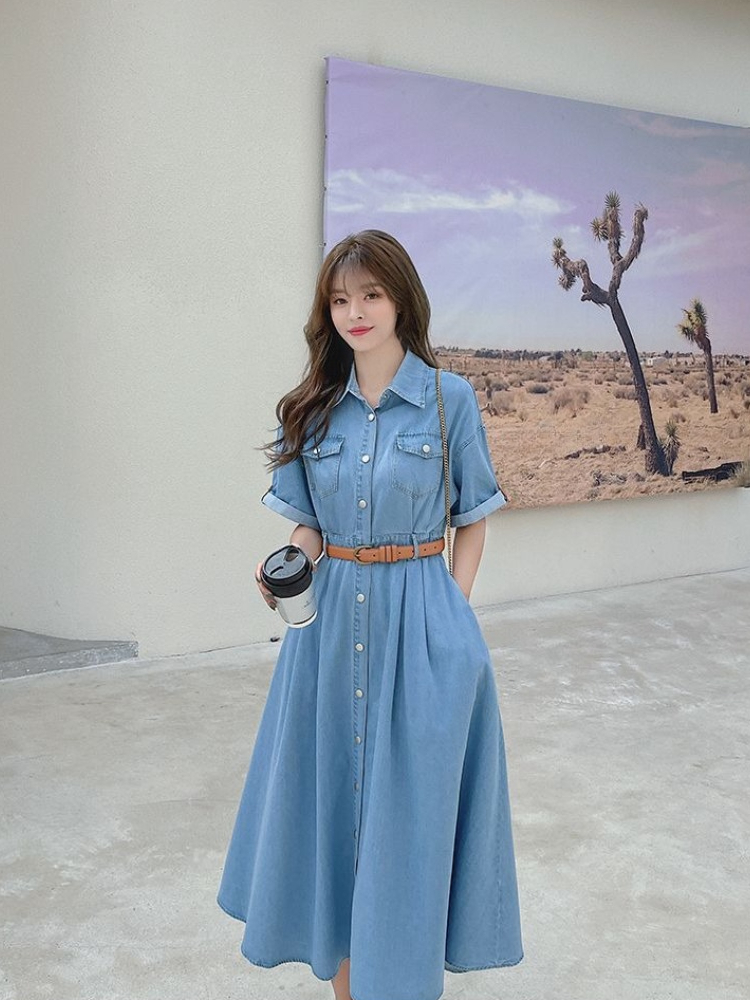 Women's Denim Dress 2026 Summe - Korean Style A Line Shirt Dress recension och pris
