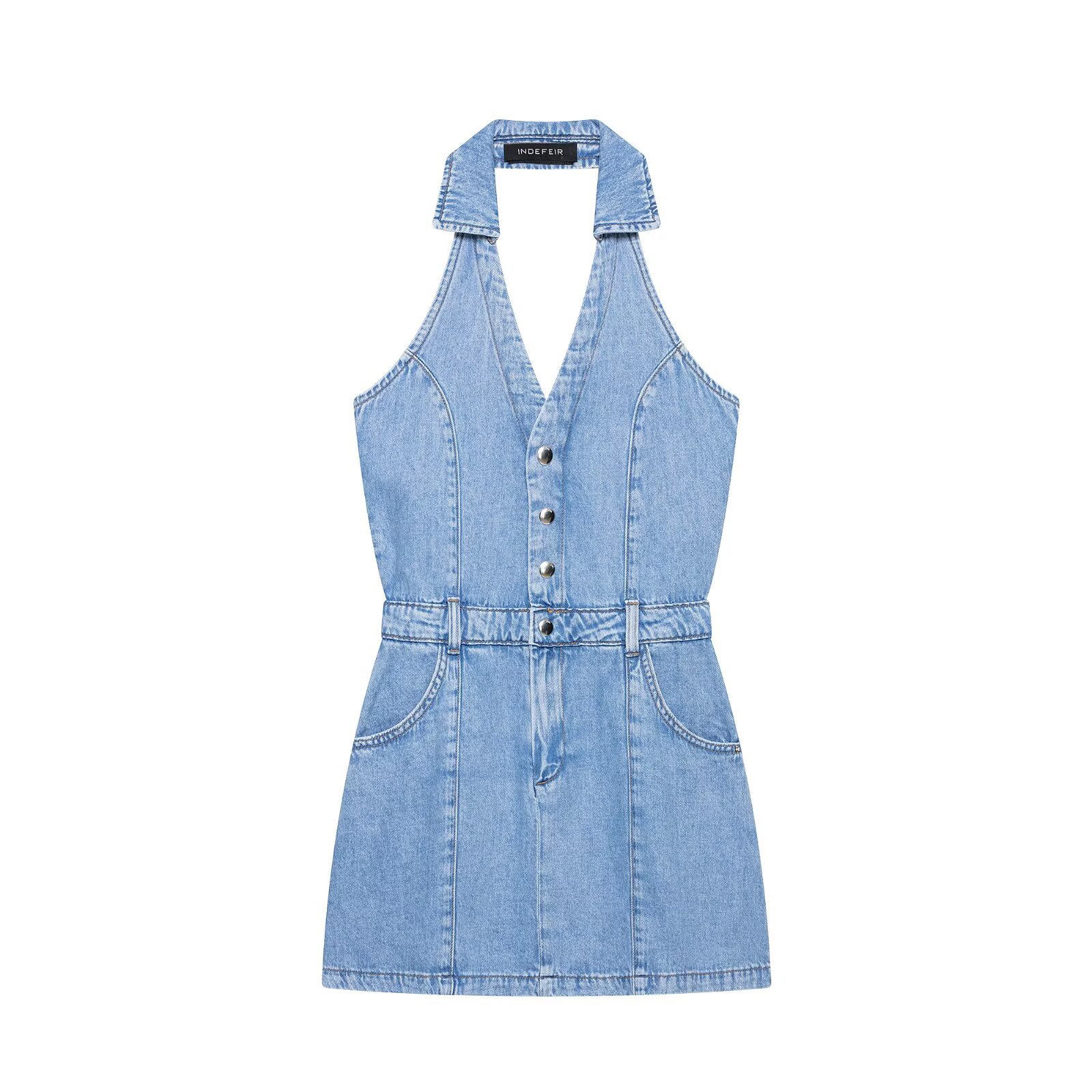 Y2K Halter Denim Mini Dress Wo - Y2K Backless Halter Mini Dress recension och pris