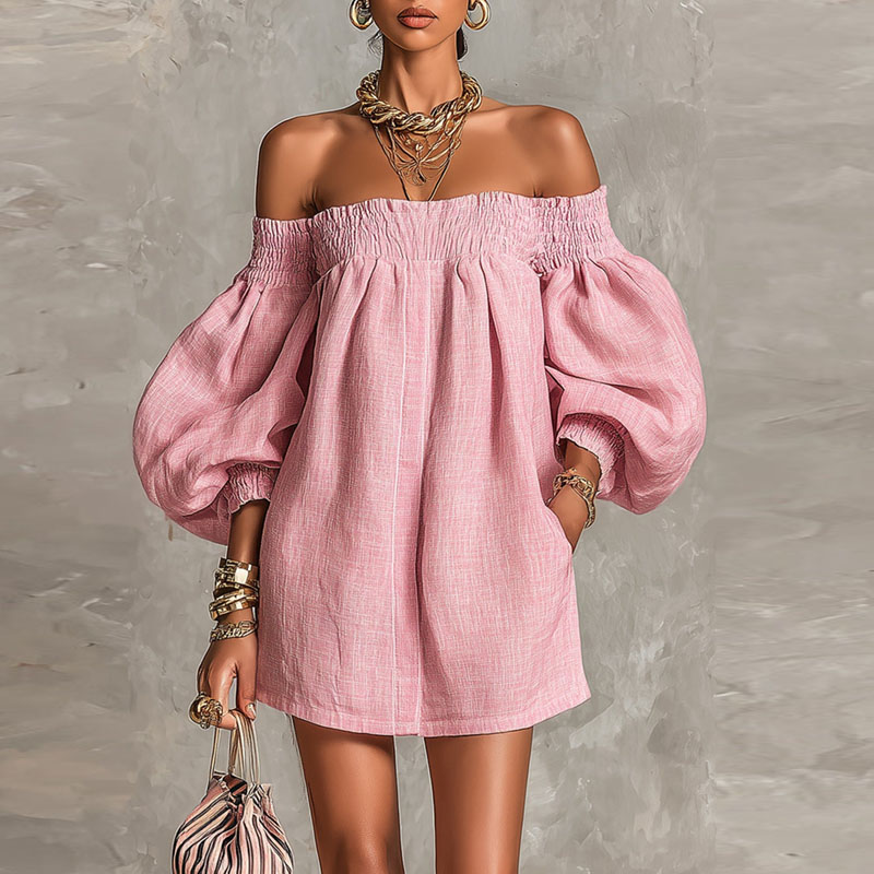 Women's Solid Off Shoulder New - Off Shoulder Puff Sleeve Sundress recension och pris
