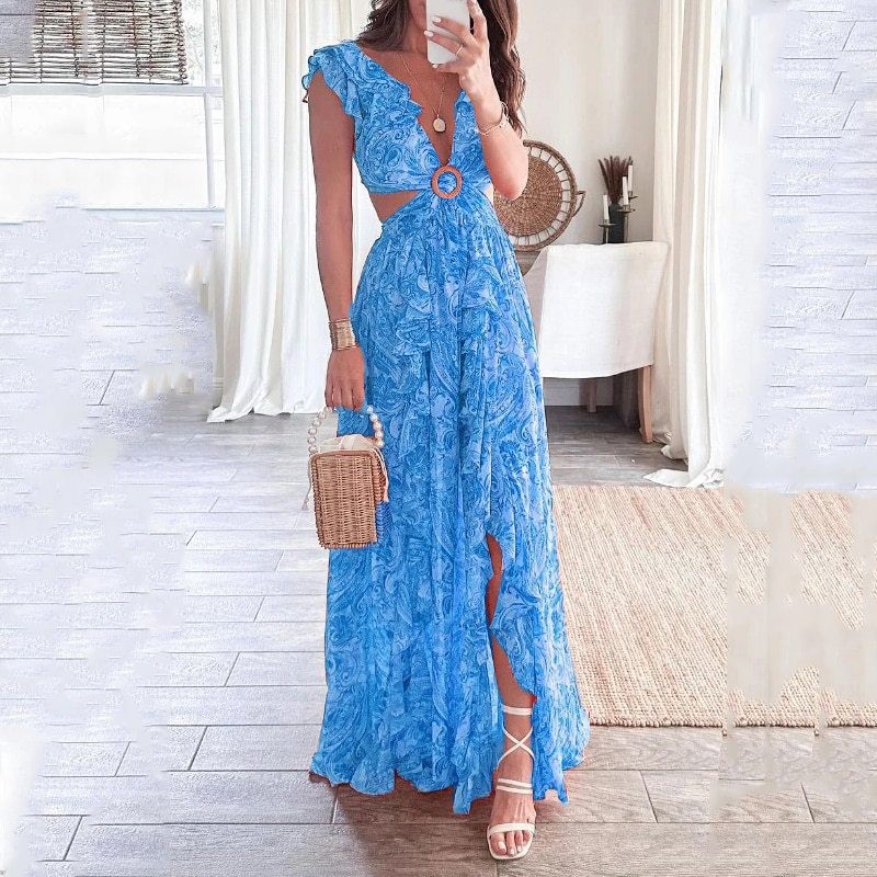 Boho Women's Floral Print Maxi - Boho Summer Beach Maxi Dress recension och pris