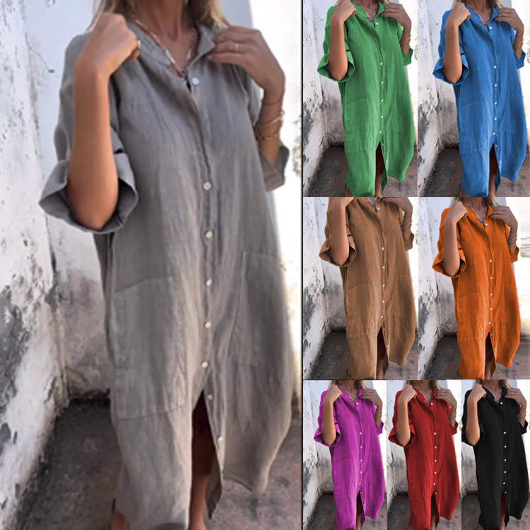 2026 Women's Old Money Shirt D - Casual Loose Linen Shirt Dress recension och pris