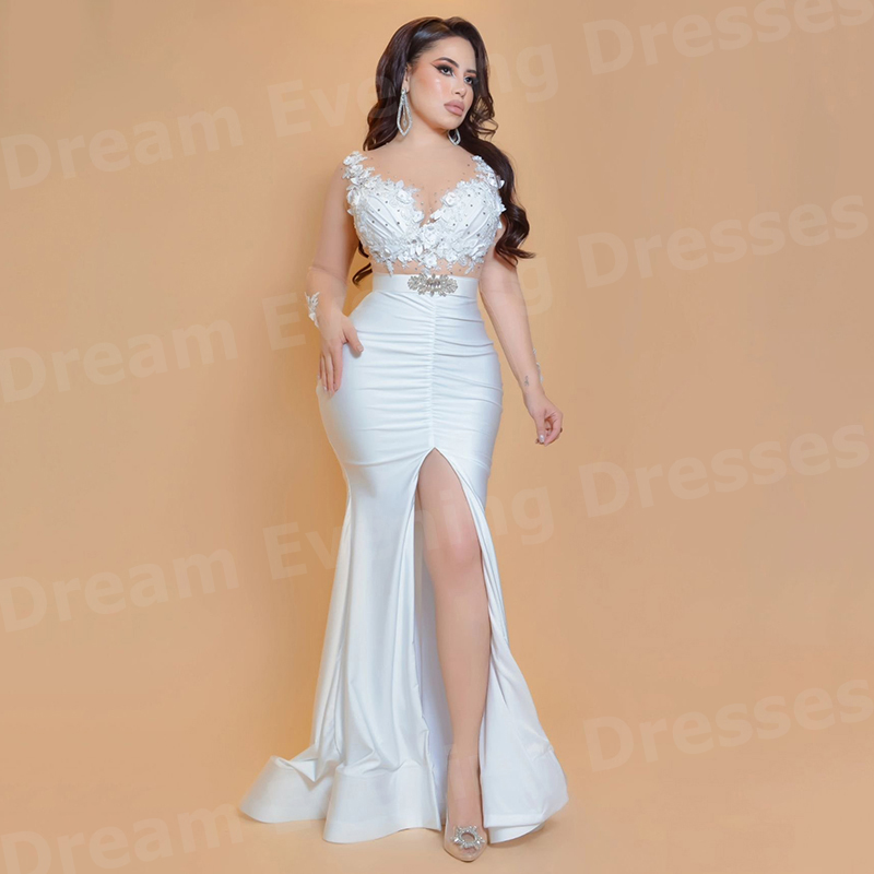 Elegant White Mermaid Women's  - Elegant Satin Evening Gown Split recension och pris