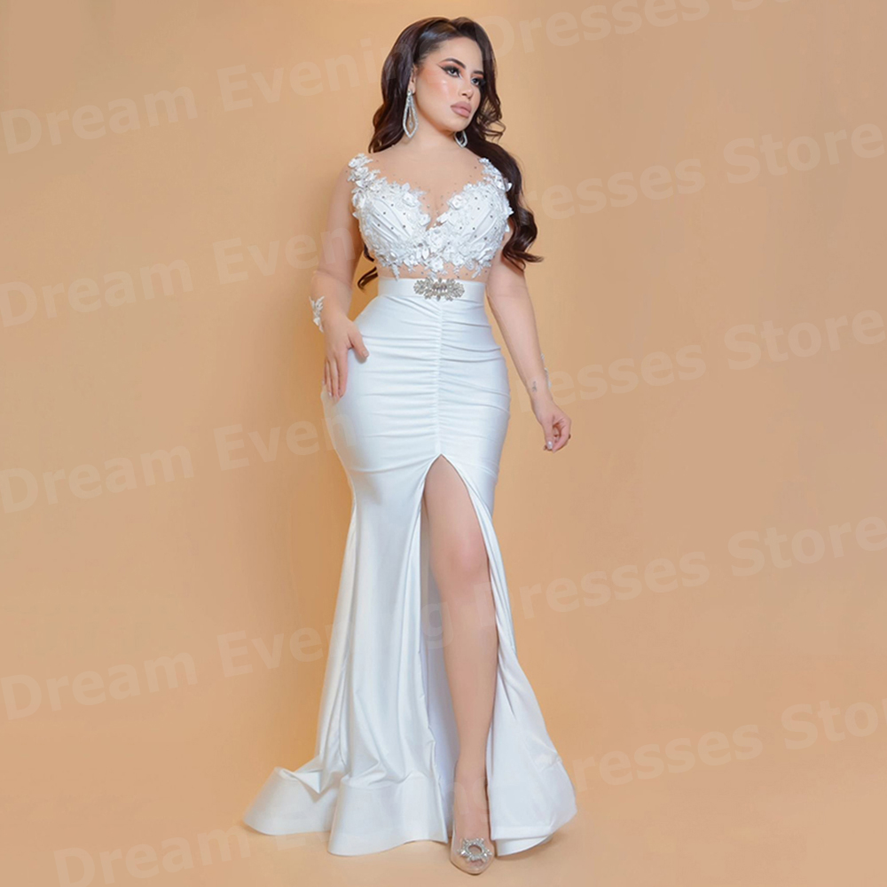 Elegant White Mermaid Women's  - Elegant Satin Evening Gown Split recension och pris