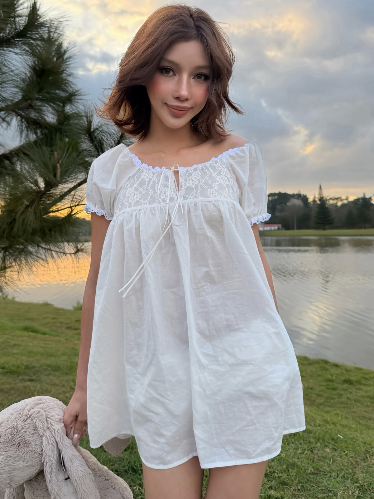 White Off Shoulder Lace Babydo - Off Shoulder Puff Sleeve Sundress recension och pris