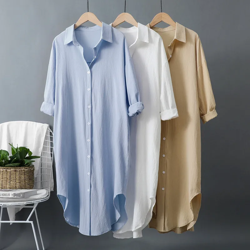 New Cotton and Linen Women's L - Casual Loose Linen Shirt Dress recension och pris