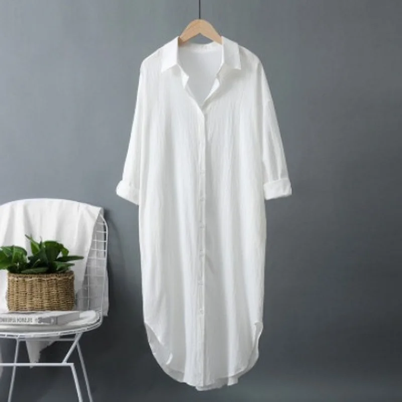 New Cotton and Linen Women's L - Casual Loose Linen Shirt Dress recension och pris