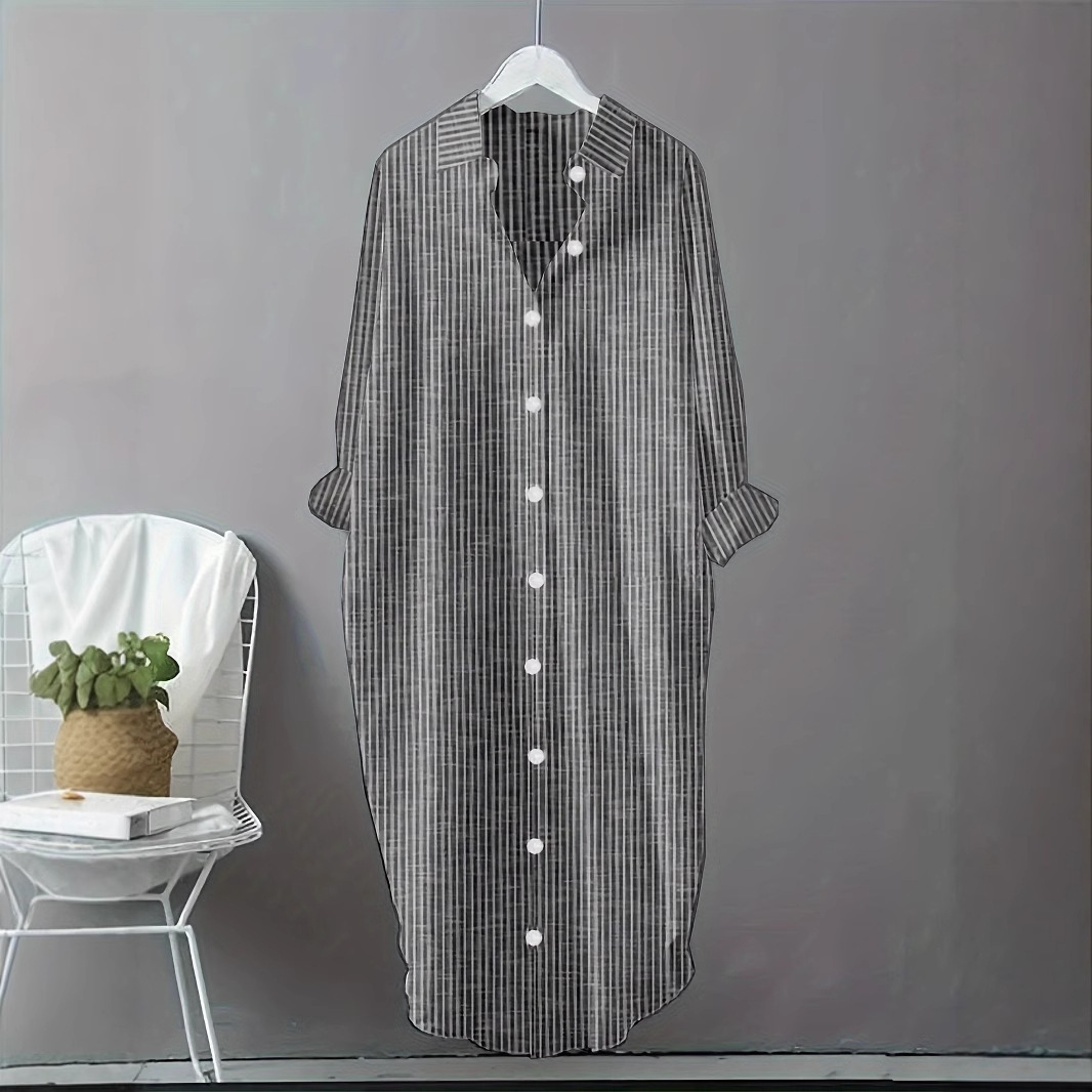 Vintage Cotton Linen Striped S - Casual Loose Linen Shirt Dress recension och pris