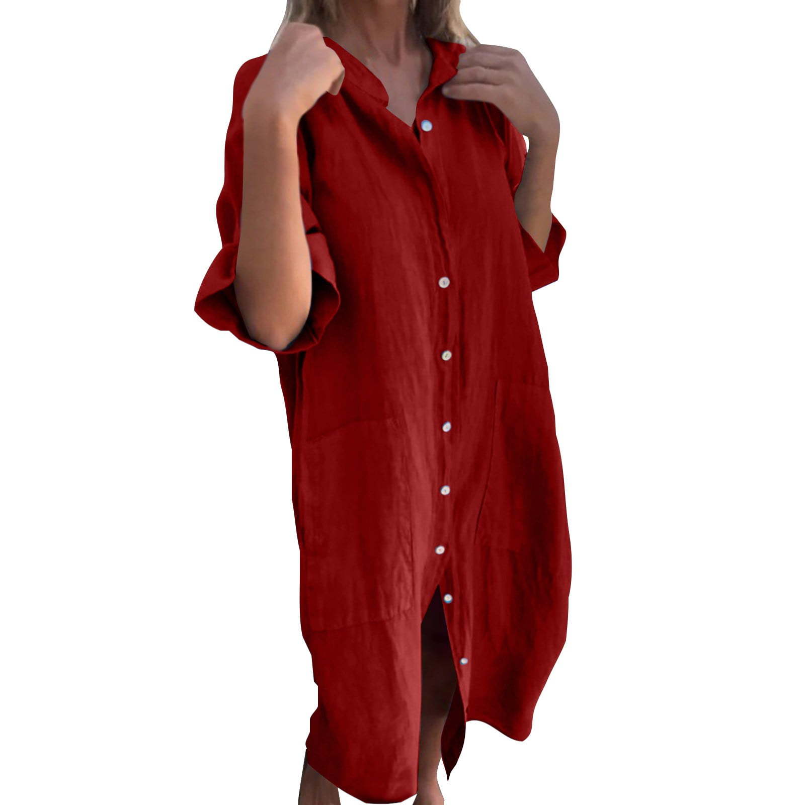 2025 New European and American - Casual Loose Linen Shirt Dress recension och pris