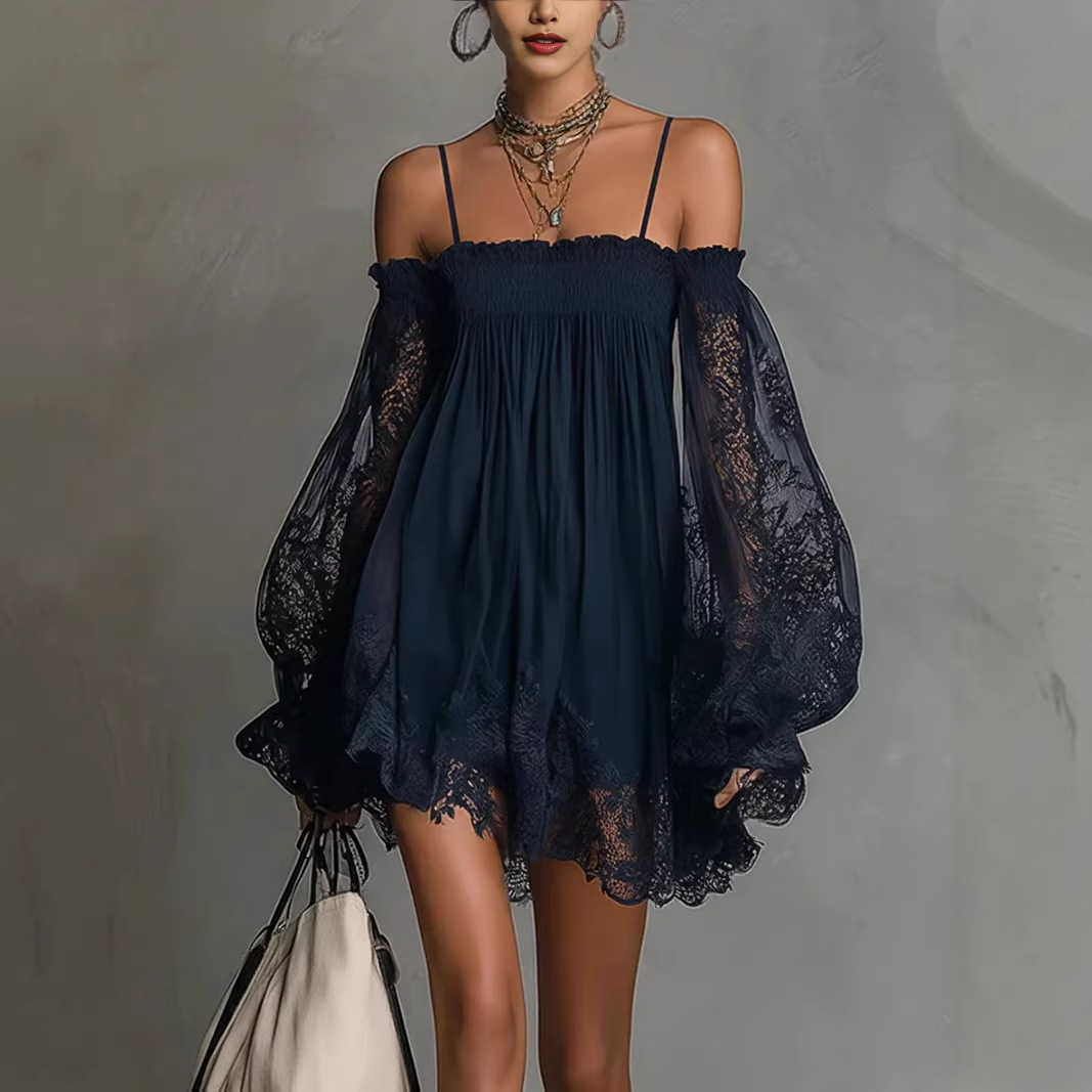 Off Shoulder Lace Mini Dress S - Off Shoulder Puff Sleeve Sundress recension och pris