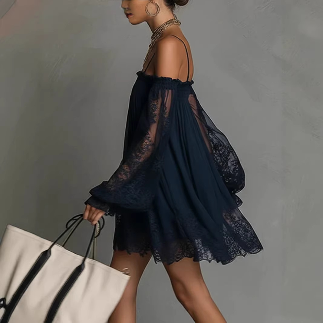 Off Shoulder Lace Mini Dress S - Off Shoulder Puff Sleeve Sundress recension och pris