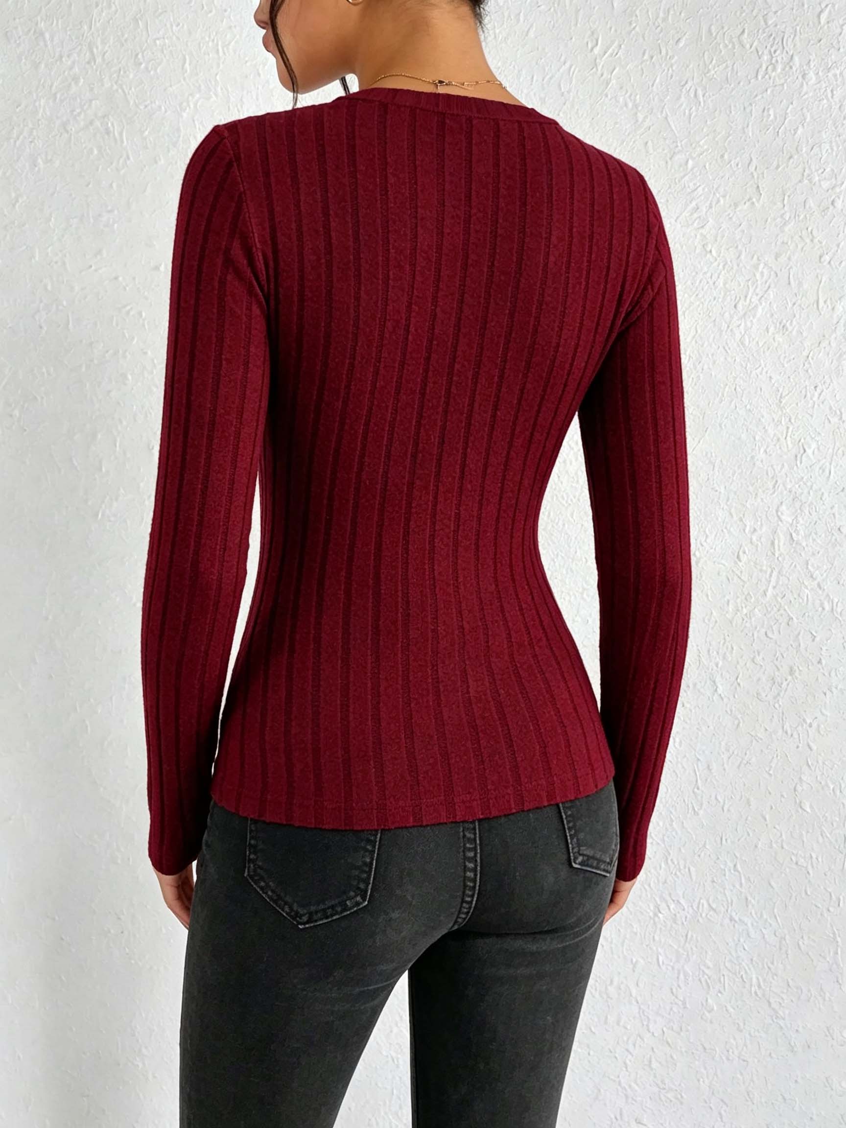 Women Solid V‑Neck Ribbed Knit - Blouses recension och pris
