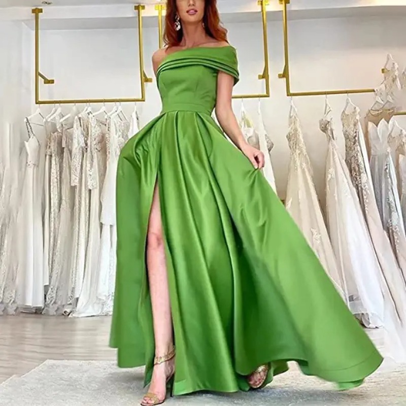 Elegant Off Shoulder Satin Eve - Elegant Satin Evening Gown Split recension och pris