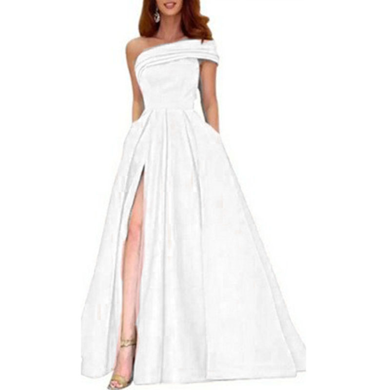 Elegant Off Shoulder Satin Eve - Elegant Satin Evening Gown Split recension och pris
