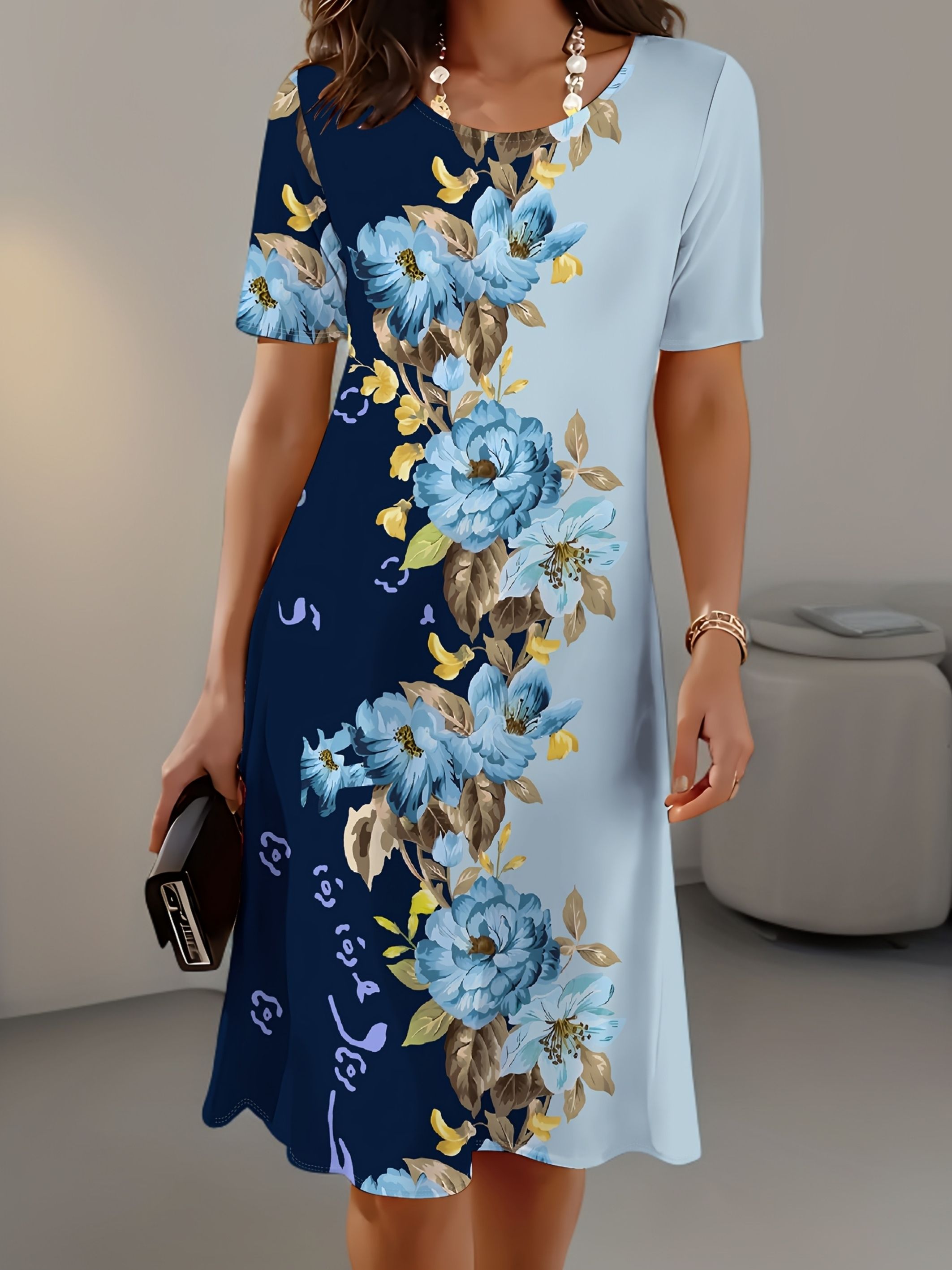 New Women Slim Summer 3D Print - French Vintage Floral Midi Dress recension och pris