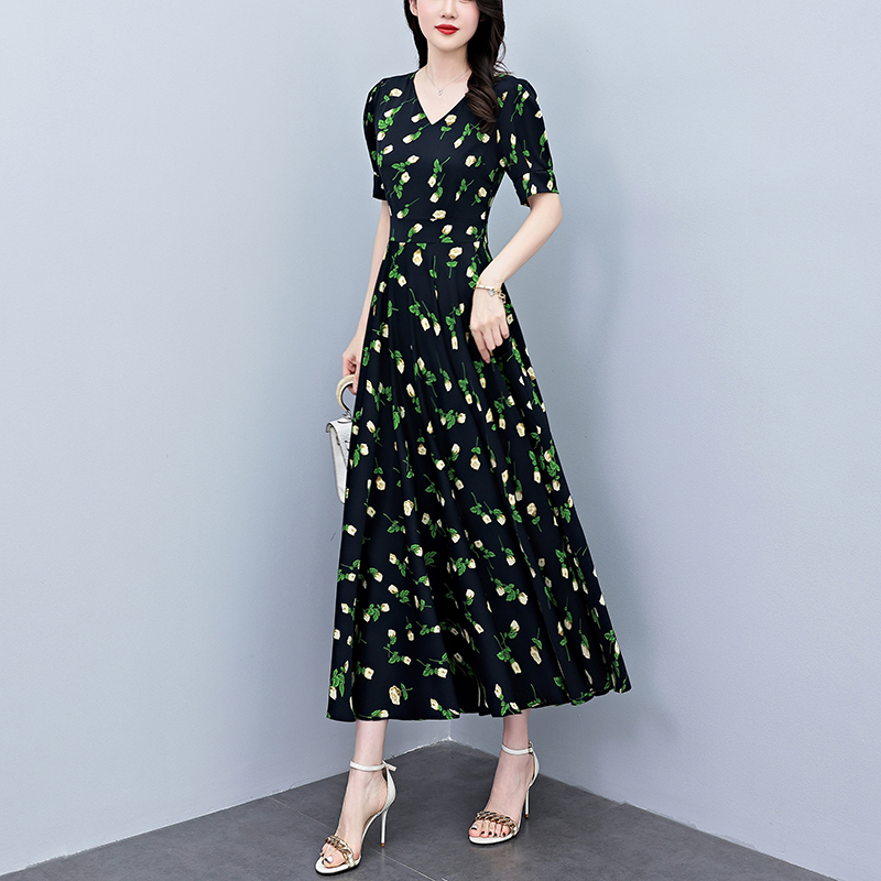 Summer Short Sleeve  Bodycon L - French Vintage Floral Midi Dress recension och pris