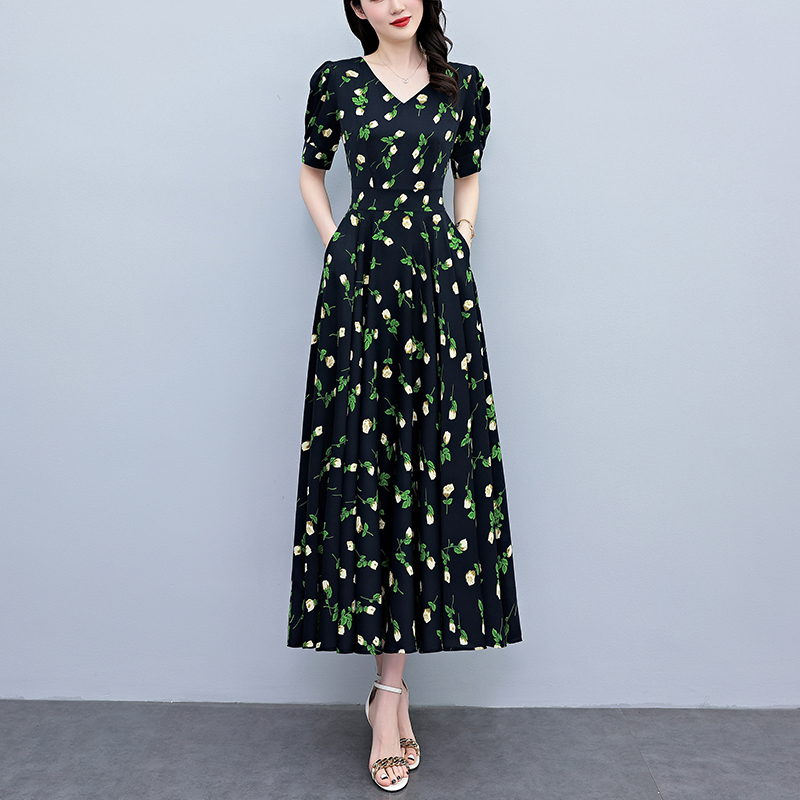 Summer Short Sleeve  Bodycon L - French Vintage Floral Midi Dress recension och pris