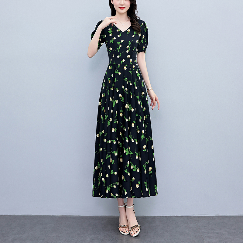 Summer Short Sleeve  Bodycon L - French Vintage Floral Midi Dress recension och pris