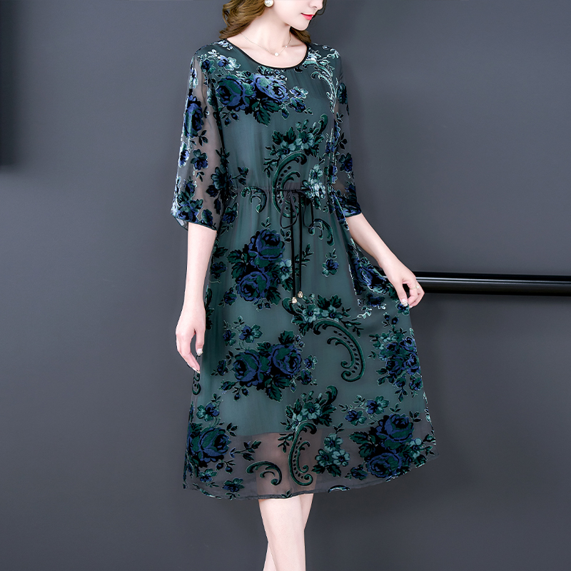 Women Chic Flocking Floral Sil - French Vintage Floral Midi Dress recension och pris