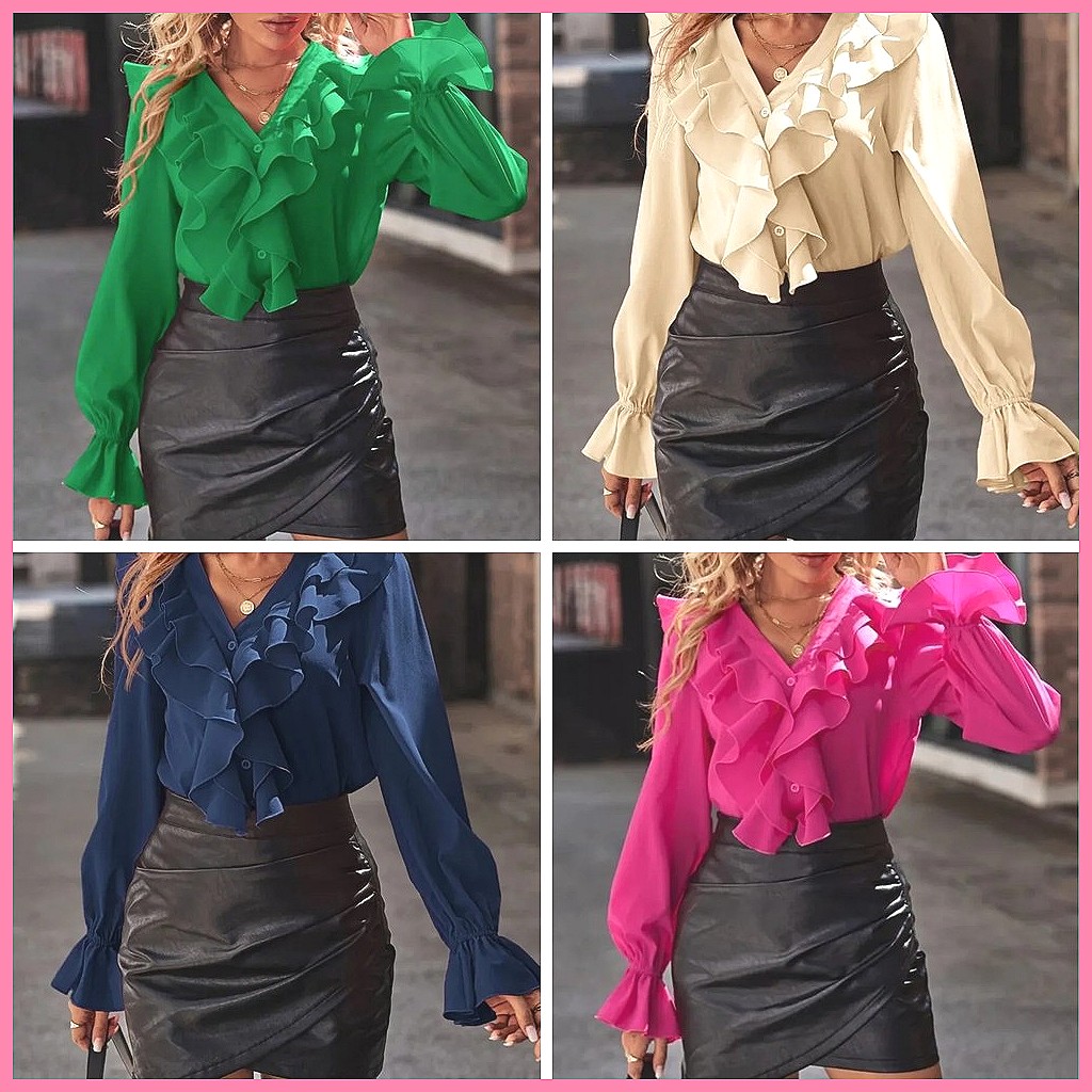 2025 Fashion V-Neck Ruffle Fla - Blouses recension och pris
