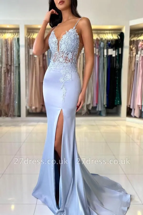 Elegant Mermaid Light Blue Pro - Elegant Satin Evening Gown Split recension och pris