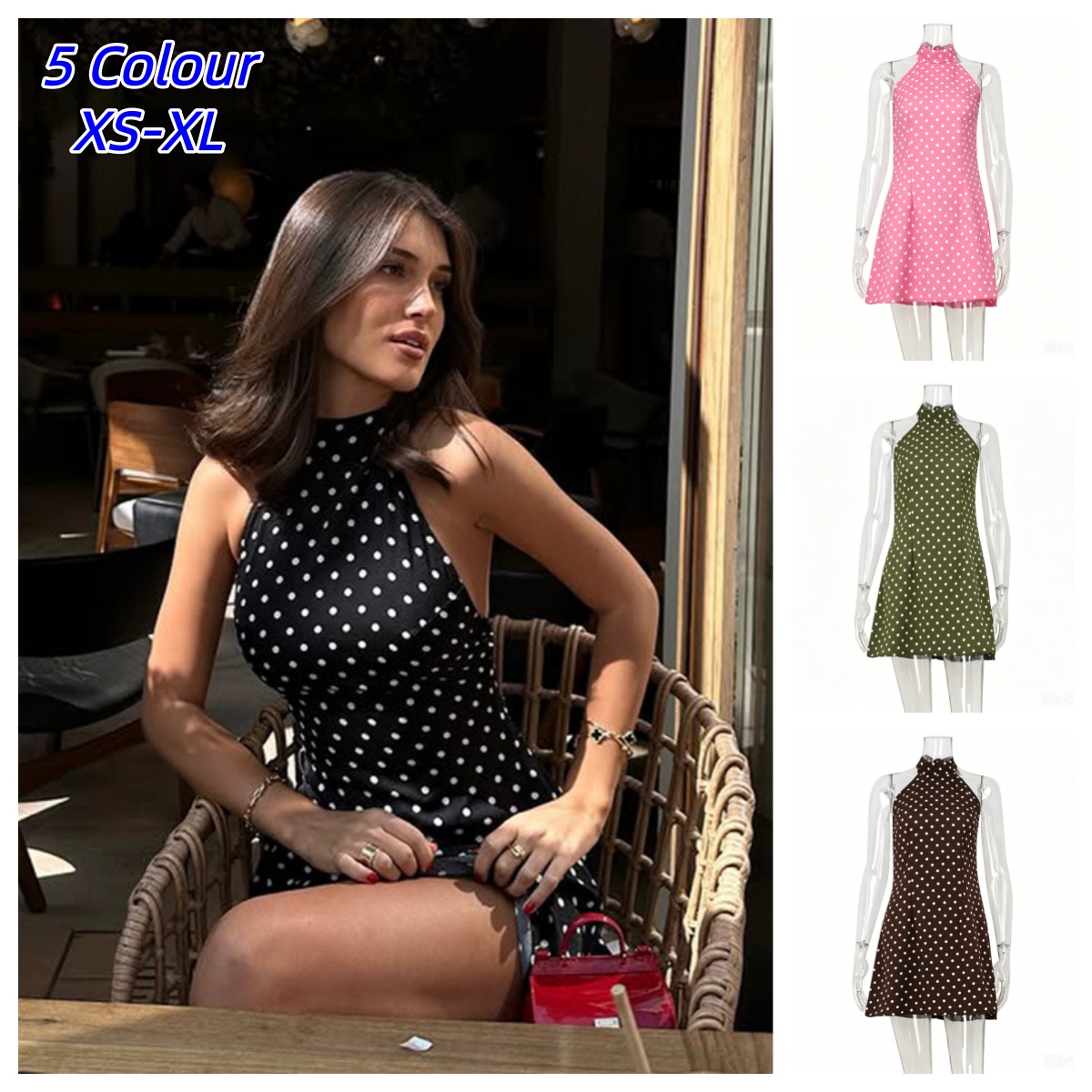 Y2K Sexy Retro Polka Dot Print - Y2K Backless Halter Mini Dress recension och pris