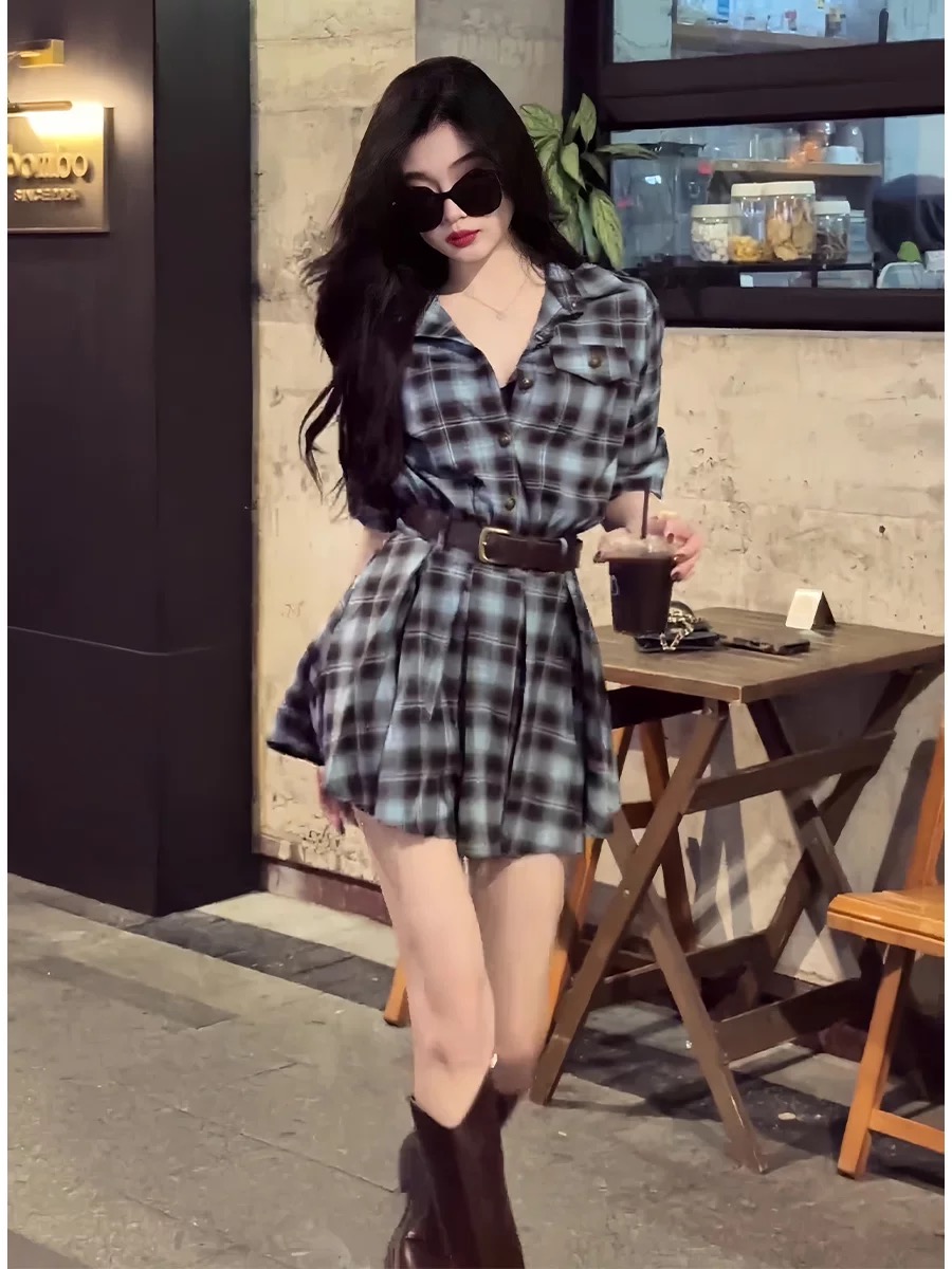 Korean Style Plaid Shirt Dress - Korean Style A Line Shirt Dress recension och pris