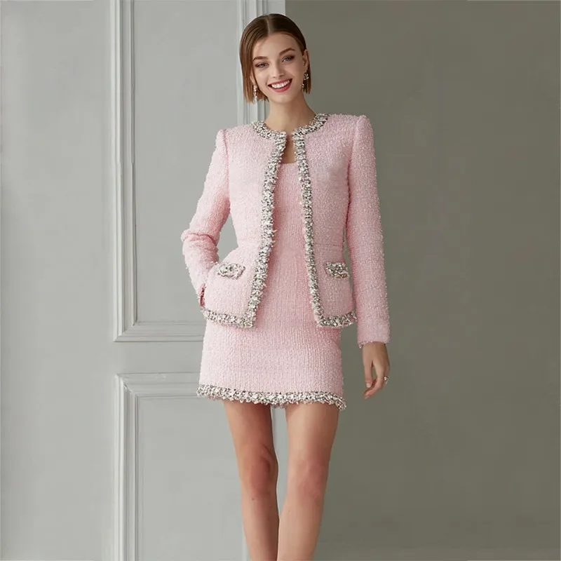Premium Pink Tweed Women Two-P - Tweed Two Piece Blazer Dress recension och pris