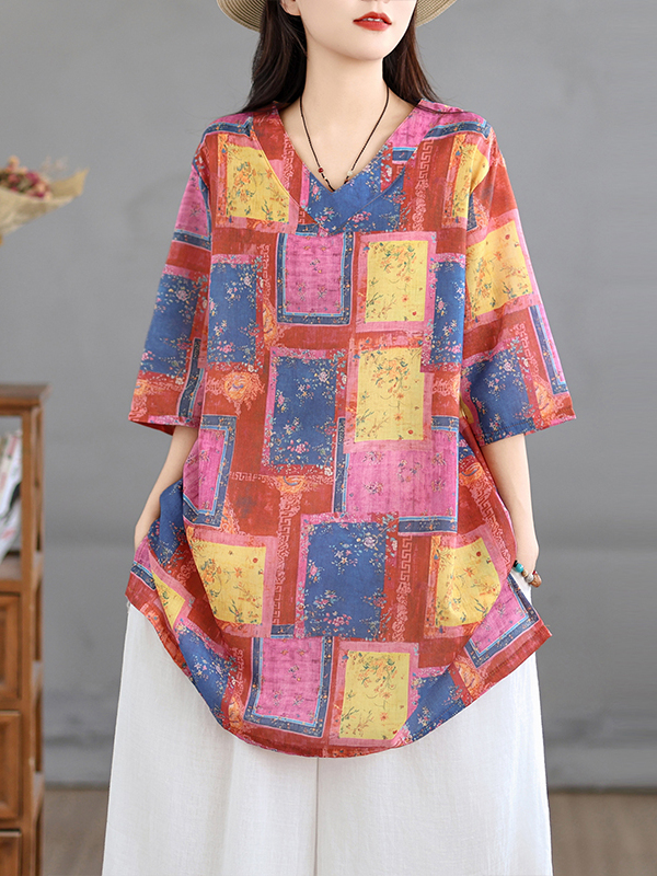 Casual Linen Print Top Vintage - Casual Loose Linen Shirt Dress recension och pris