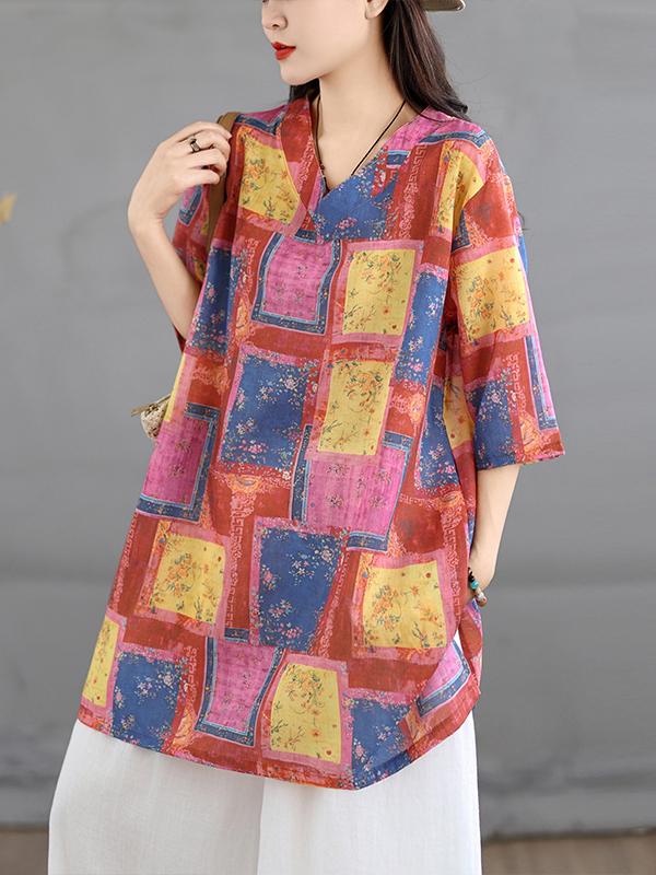 Casual Linen Print Top Vintage - Casual Loose Linen Shirt Dress recension och pris