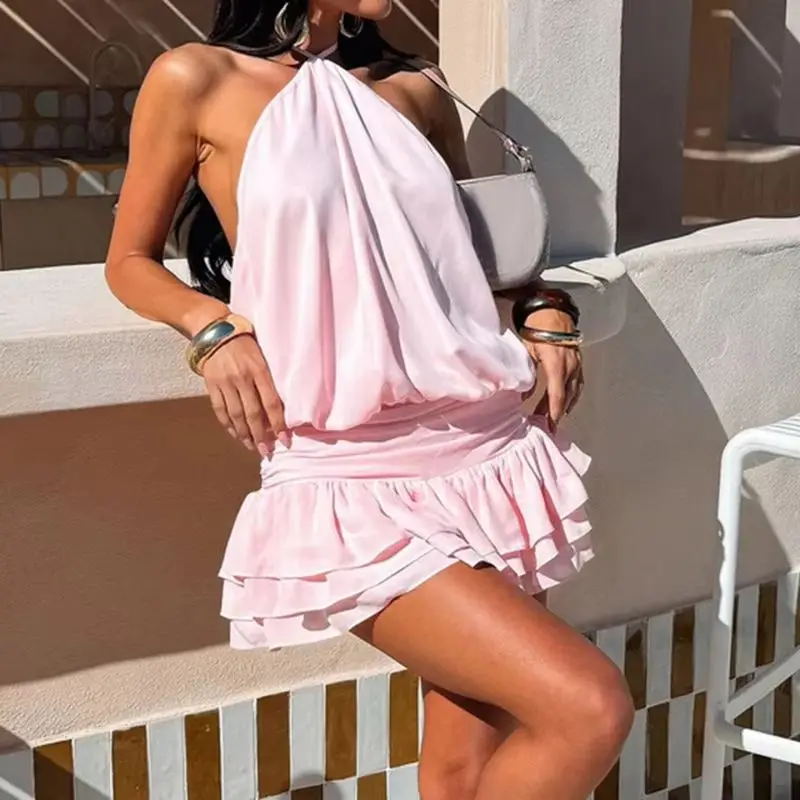 Bandage Solid Elegant Halter B - Y2K Backless Halter Mini Dress recension och pris